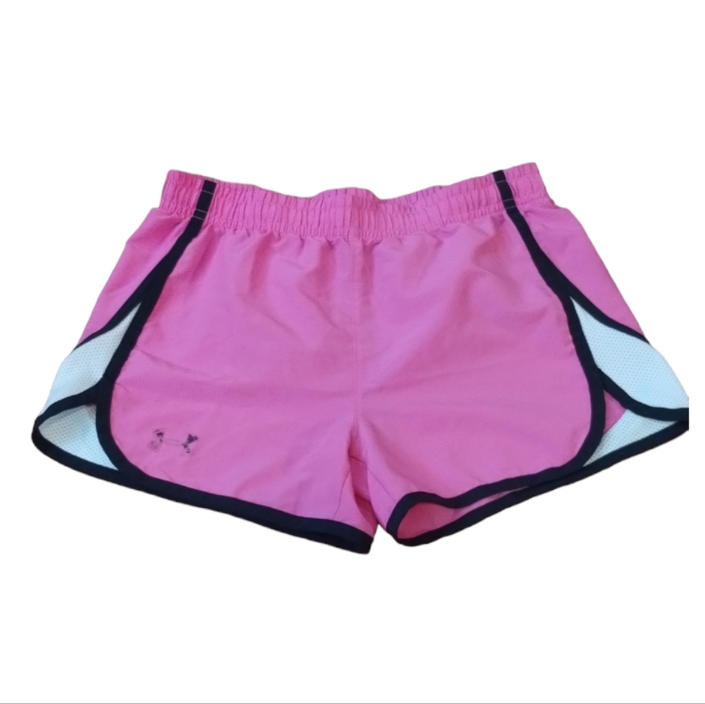 Under Armour pink emi-fitted running athletic shorts girl (size tag faded out )